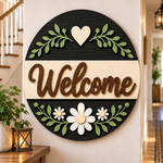 Floral Welcome Wooden Sign Front Door Home Wall Decor Plaque