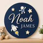 Personalised Rocket Wooden Name Sign Boys Nursery Wall Decor Custom Plaque