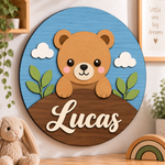 Personalised Wooden Bear Name Sign Kids Nursery Bedroom Wall Decor
