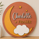 Personalised Moon Stars Wooden Name Sign Nursery Night Sky Wall Decor