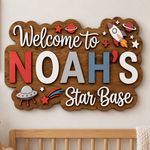 Personalised Space Name Sign Kids Nursery Bedroom Wall Decor Star Base