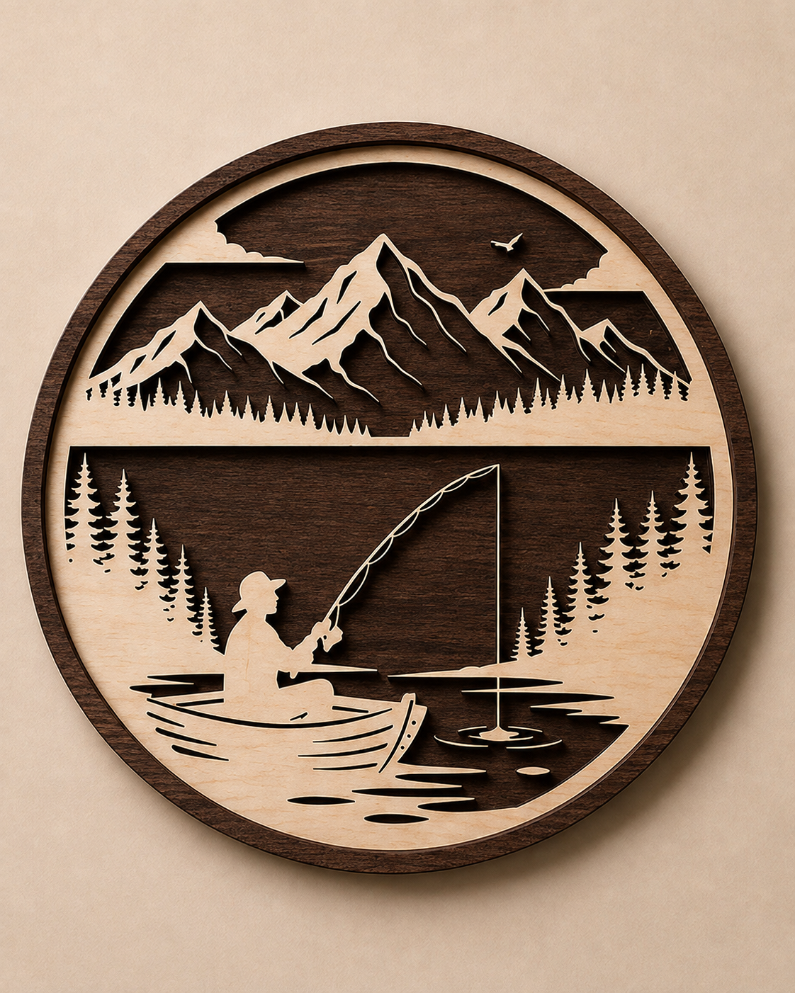 Personalised Fishing Mountain Wooden Wall Art Outdoor Cabin Decor