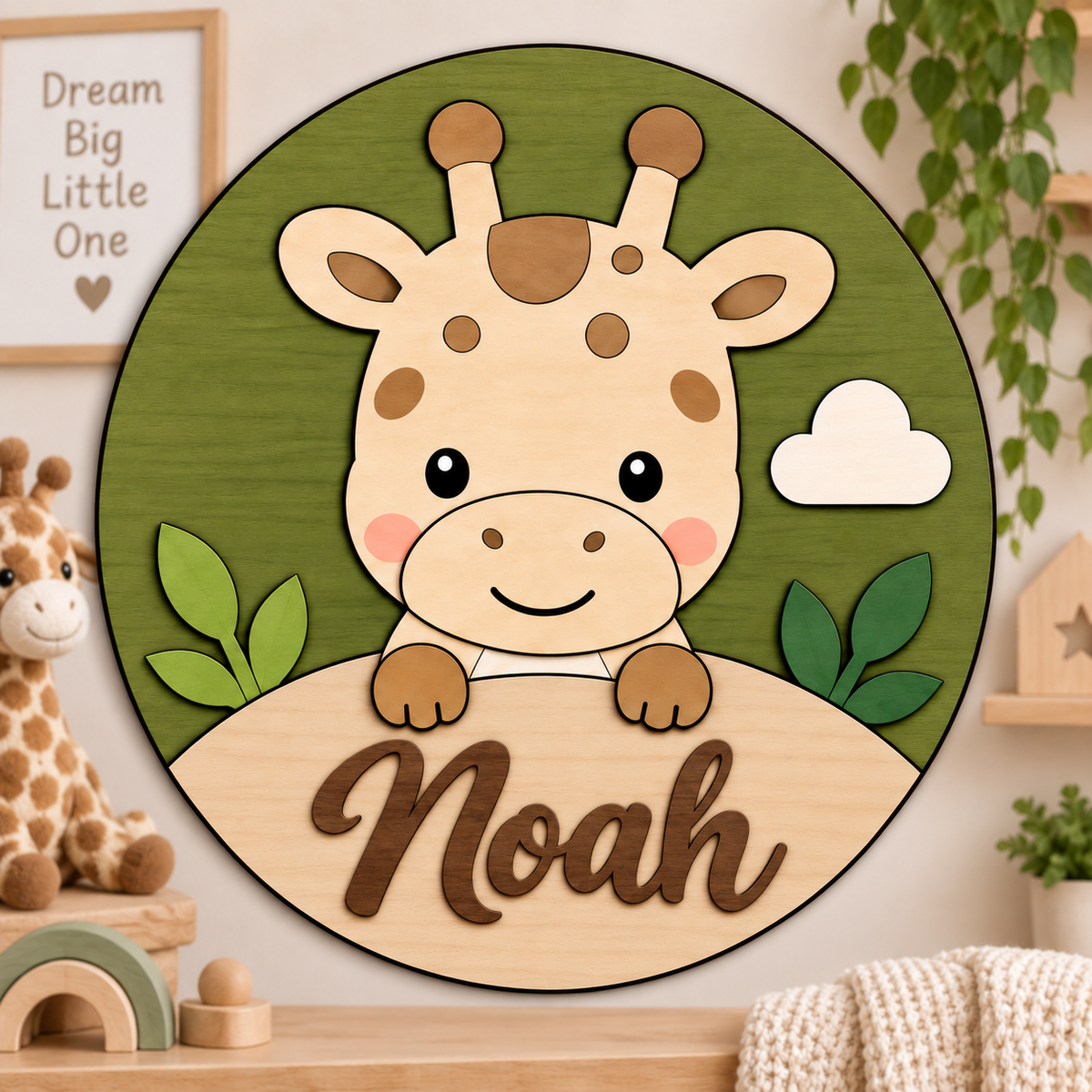 Personalised Wooden Giraffe Name Sign Kids Nursery Bedroom Wall Decor