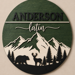 Personalised Mountain Bear Name Sign Rustic Woodland Wall Decor