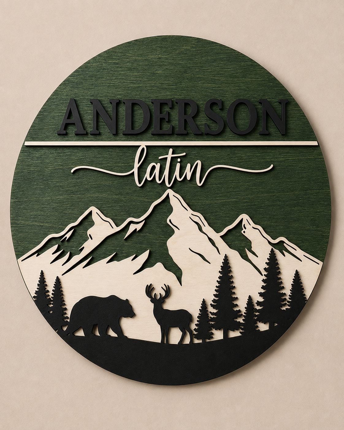 Personalised Mountain Bear Name Sign Rustic Woodland Wall Decor