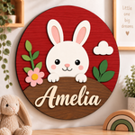 Personalised Wooden Bunny Name Sign Kids Nursery Bedroom Wall Decor