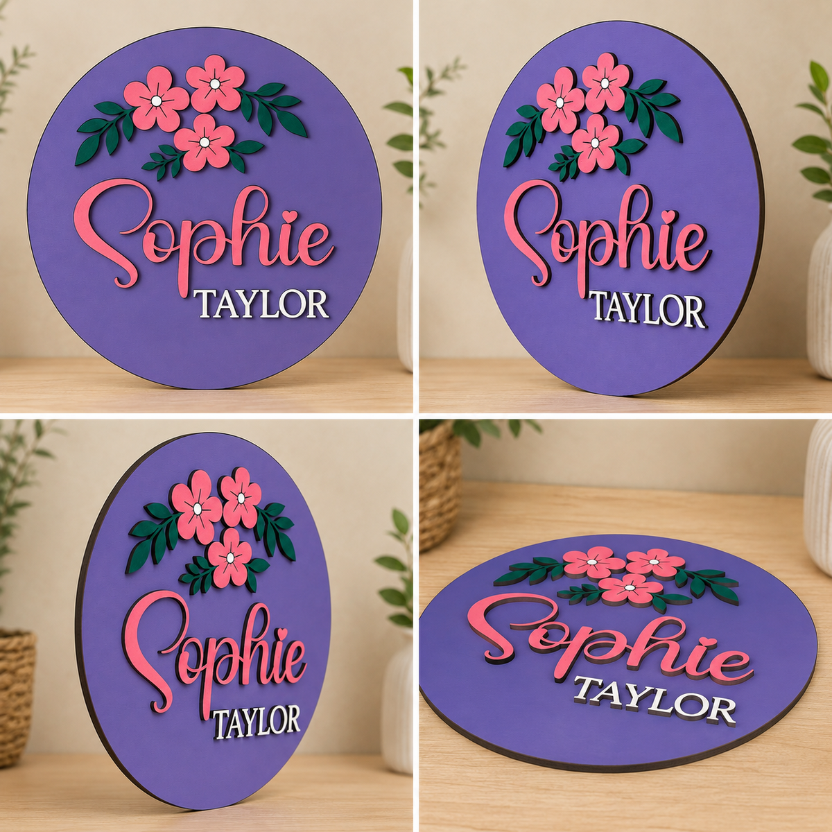 Personalised Floral Wooden Name Sign Girls Nursery Bedroom Wall Decor
