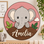 Personalised Wooden Elephant Name Sign Kids Nursery Bedroom Wall Decor
