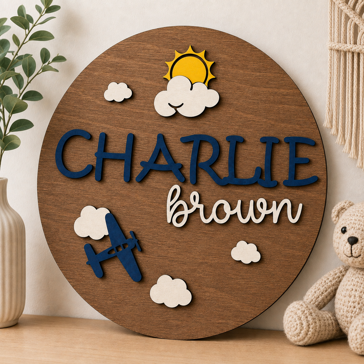 Personalised Aeroplane Name Sign Kids Nursery Bedroom Wall Decor