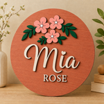 Personalised Floral Wooden Name Sign Girls Nursery Bedroom Wall Decor