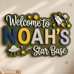 Personalised Space Name Sign Kids Nursery Bedroom Wall Decor Star Base