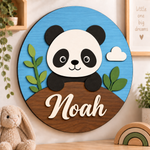 Personalised Wooden Panda Name Sign Kids Nursery Bedroom Wall Decor