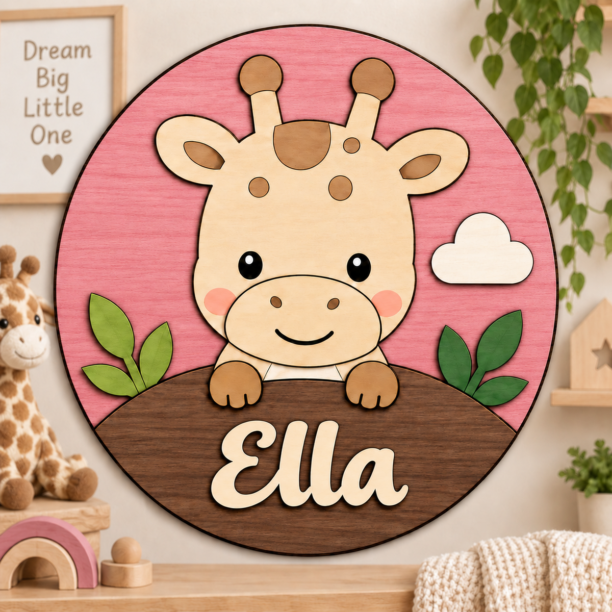 Personalised Wooden Giraffe Name Sign Kids Nursery Bedroom Wall Decor