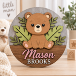 Personalised Wooden Bear Name Sign Kids Nursery Bedroom Wall Decor
