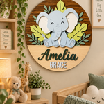 Personalised Wooden Elephant Name Sign Kids Nursery Bedroom Wall Decor