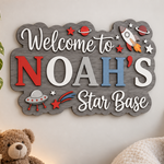 Personalised Space Name Sign Kids Nursery Bedroom Wall Decor Star Base
