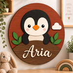 Personalised Wooden Penguin Name Sign Kids Nursery Bedroom Wall Decor