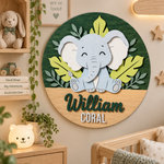 Personalised Wooden Elephant Name Sign Kids Nursery Bedroom Wall Decor