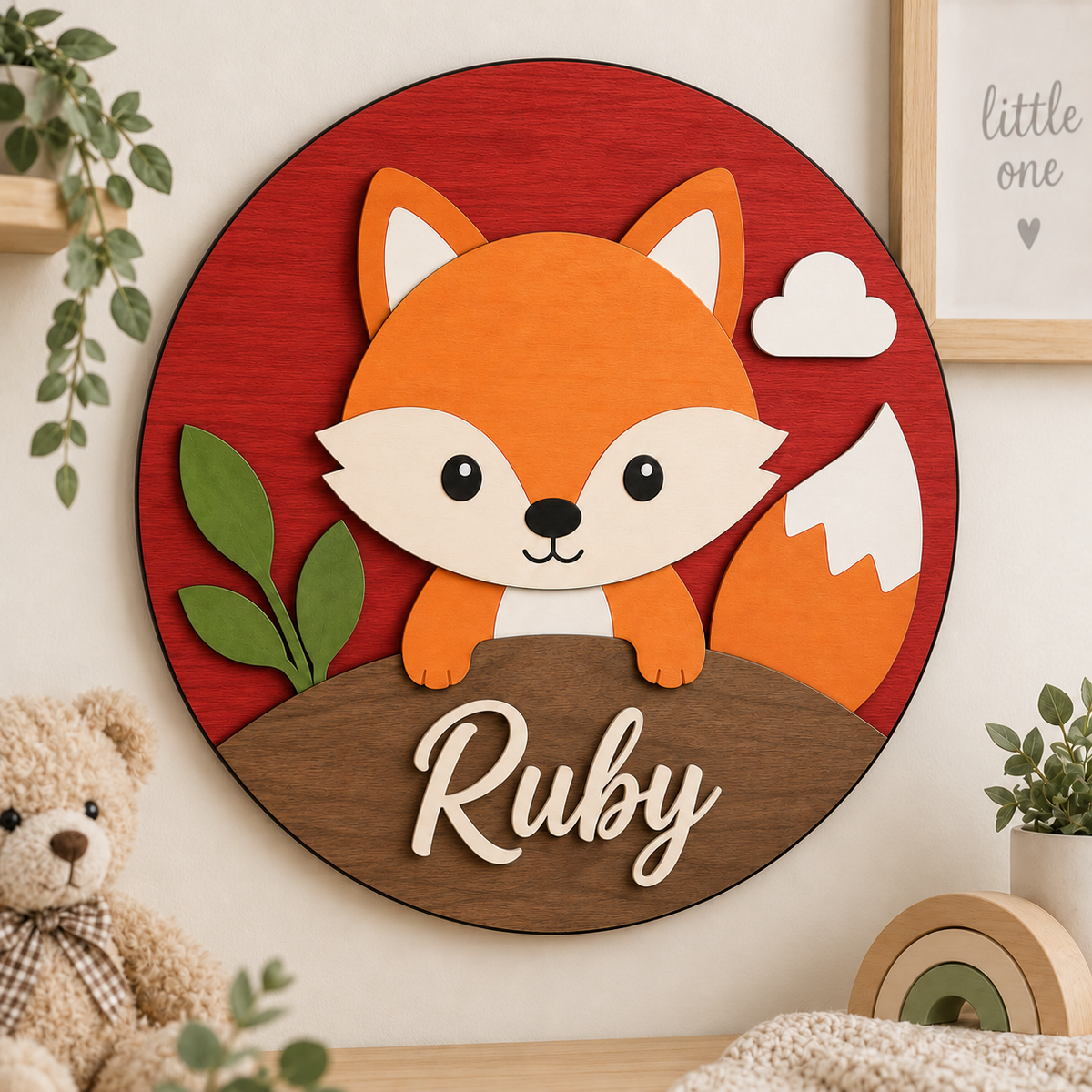 Personalised Wooden Fox Name Sign Kids Nursery Bedroom Wall Decor