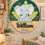 Personalised Wooden Elephant Name Sign Kids Nursery Bedroom Wall Decor