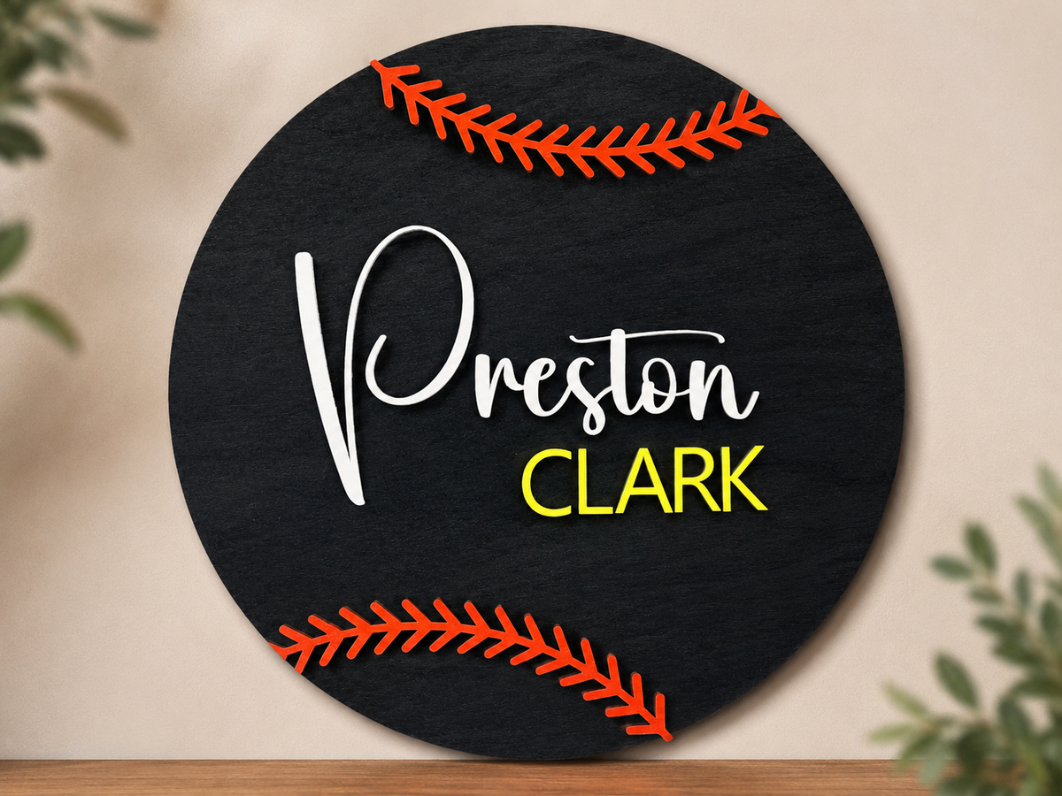 Personalised Baseball Name Sign Kids Sports Bedroom Wall Decor