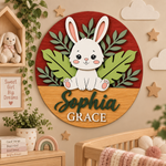 Personalised Wooden Bunny Name Sign Kids Nursery Bedroom Wall Decor