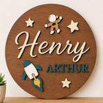 Personalised Rocket Wooden Name Sign Boys Nursery Wall Decor Custom Plaque