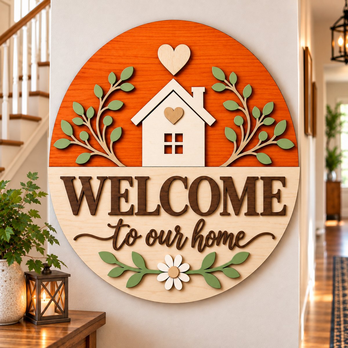 Personalised Floral Wooden Welcome Sign Wall Decor