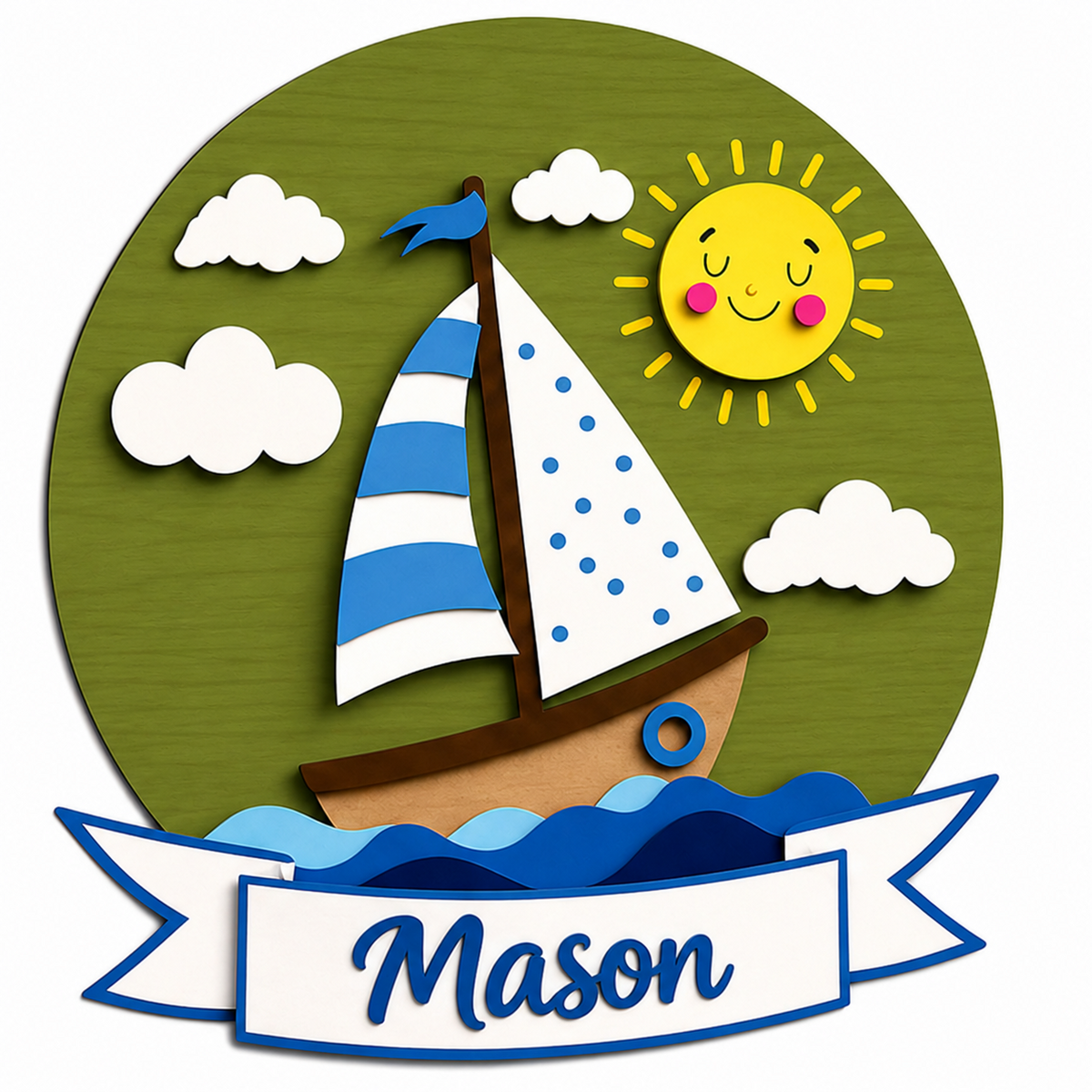 Personalised Wooden Sailboat Name Sign Kids Nursery Bedroom Wall Decor