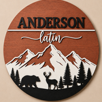 Personalised Mountain Bear Name Sign Rustic Woodland Wall Decor