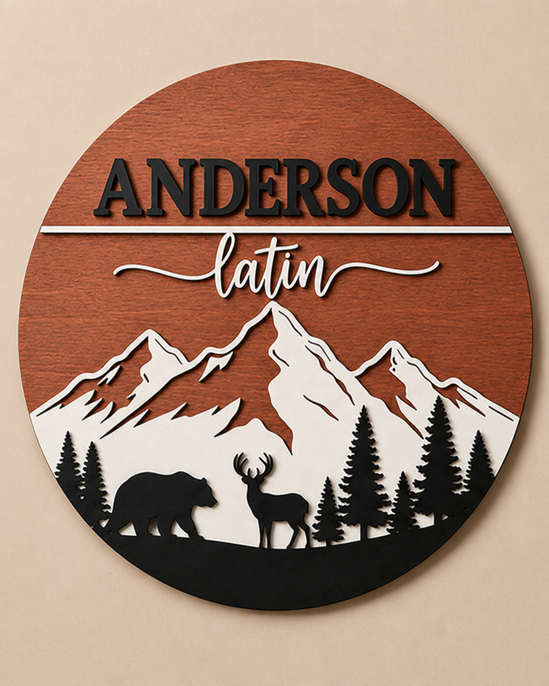 Personalised Mountain Bear Name Sign Rustic Woodland Wall Decor