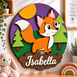 Personalised Wooden Fox Name Sign Kids Nursery Bedroom Wall Decor