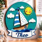 Personalised Wooden Sailboat Name Sign Kids Nursery Bedroom Wall Decor