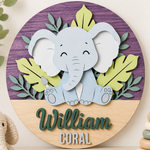 Personalised Wooden Elephant Name Sign Kids Nursery Bedroom Wall Decor