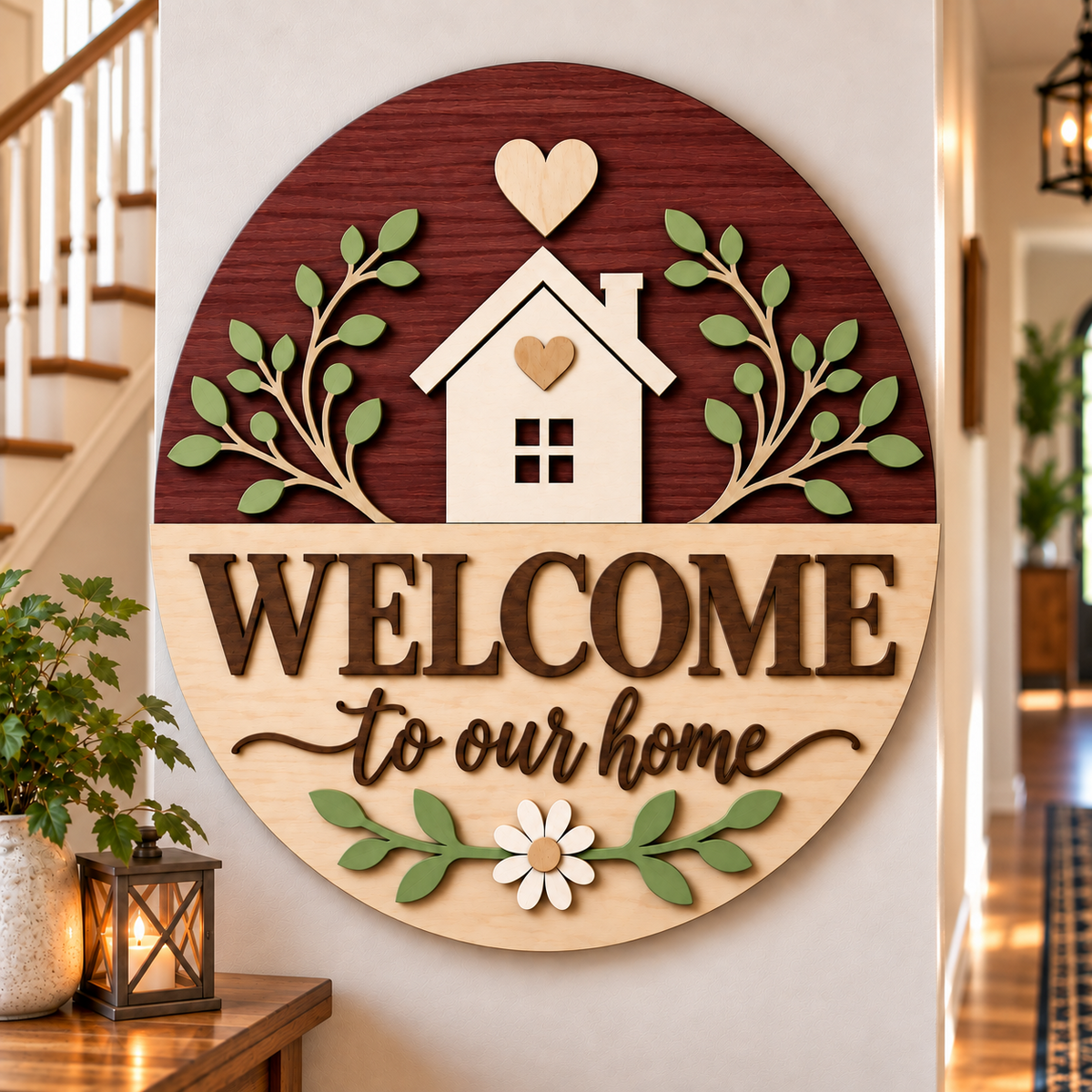 Personalised Floral Wooden Welcome Sign Wall Decor
