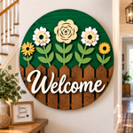 Personalised Floral Welcome Wooden Sign Front Door Home Wall Decor