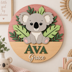 Personalised Wooden Koala Name Sign Kids Nursery Bedroom Wall Decor