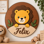 Personalised Wooden Lion Name Sign Kids Nursery Bedroom Wall Decor