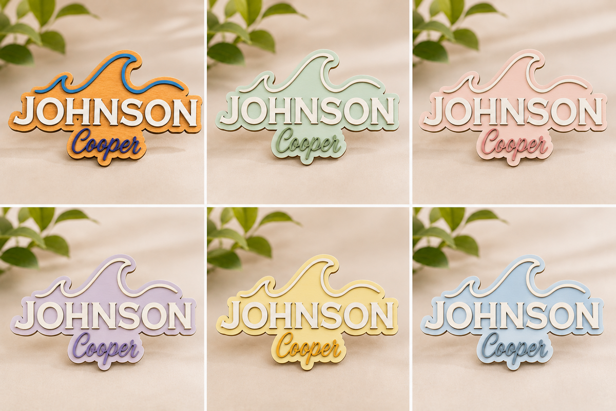 Personalised Wave Wooden Name Sign Beach Nursery Wall Decor Custom Plaque