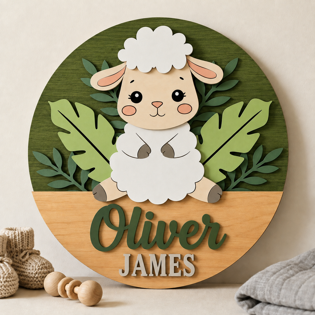 Personalised Wooden Lamb Name Sign Kids Nursery Bedroom Wall Decor