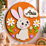 Personalised Wooden Bunny Name Sign Kids Nursery Bedroom Wall Decor