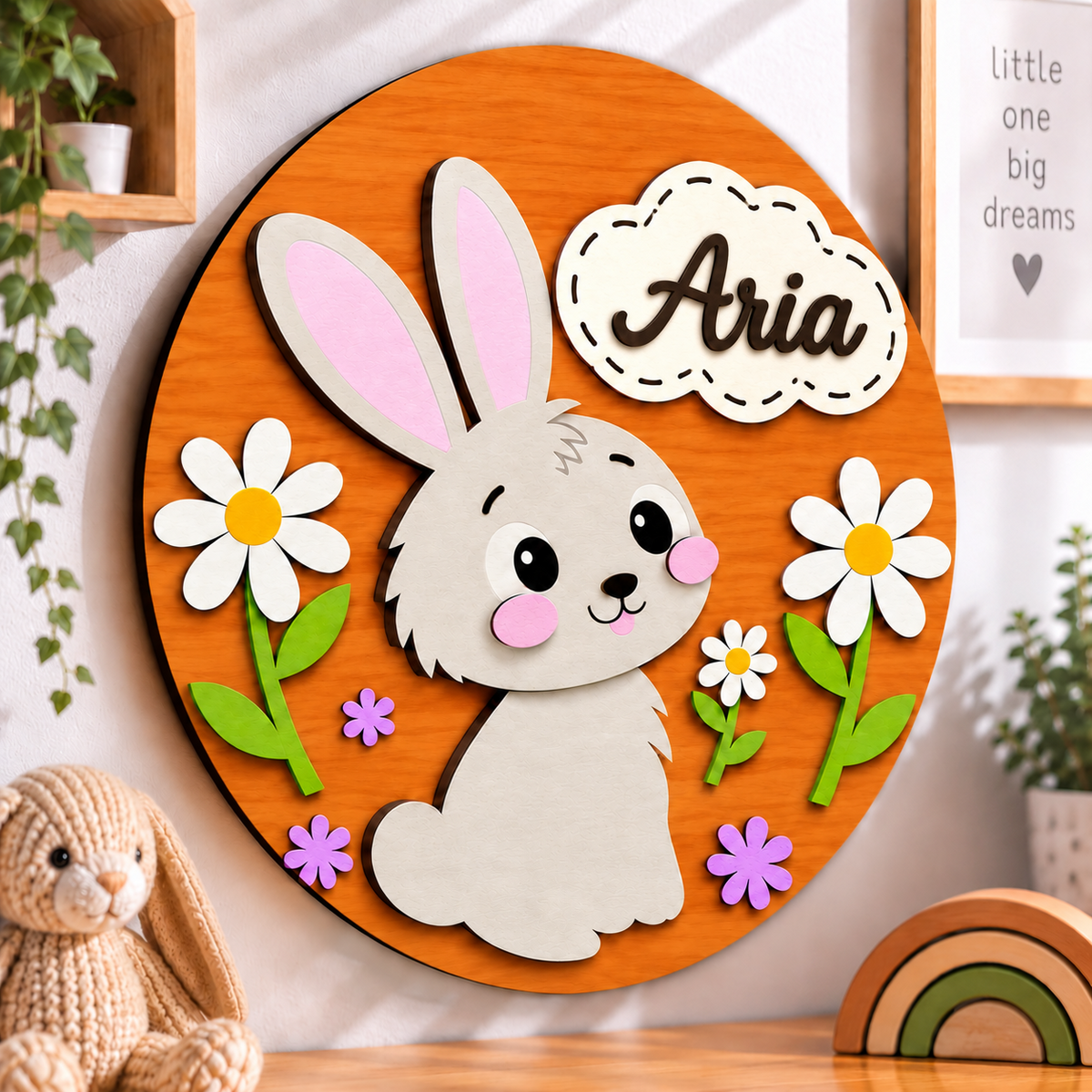 Personalised Wooden Bunny Name Sign Kids Nursery Bedroom Wall Decor