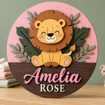 Personalised Wooden Lion Name Sign Kids Nursery Bedroom Wall Decor