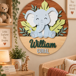 Personalised Wooden Elephant Name Sign Kids Nursery Bedroom Wall Decor