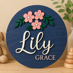 Personalised Floral Wooden Name Sign Girls Nursery Bedroom Wall Decor