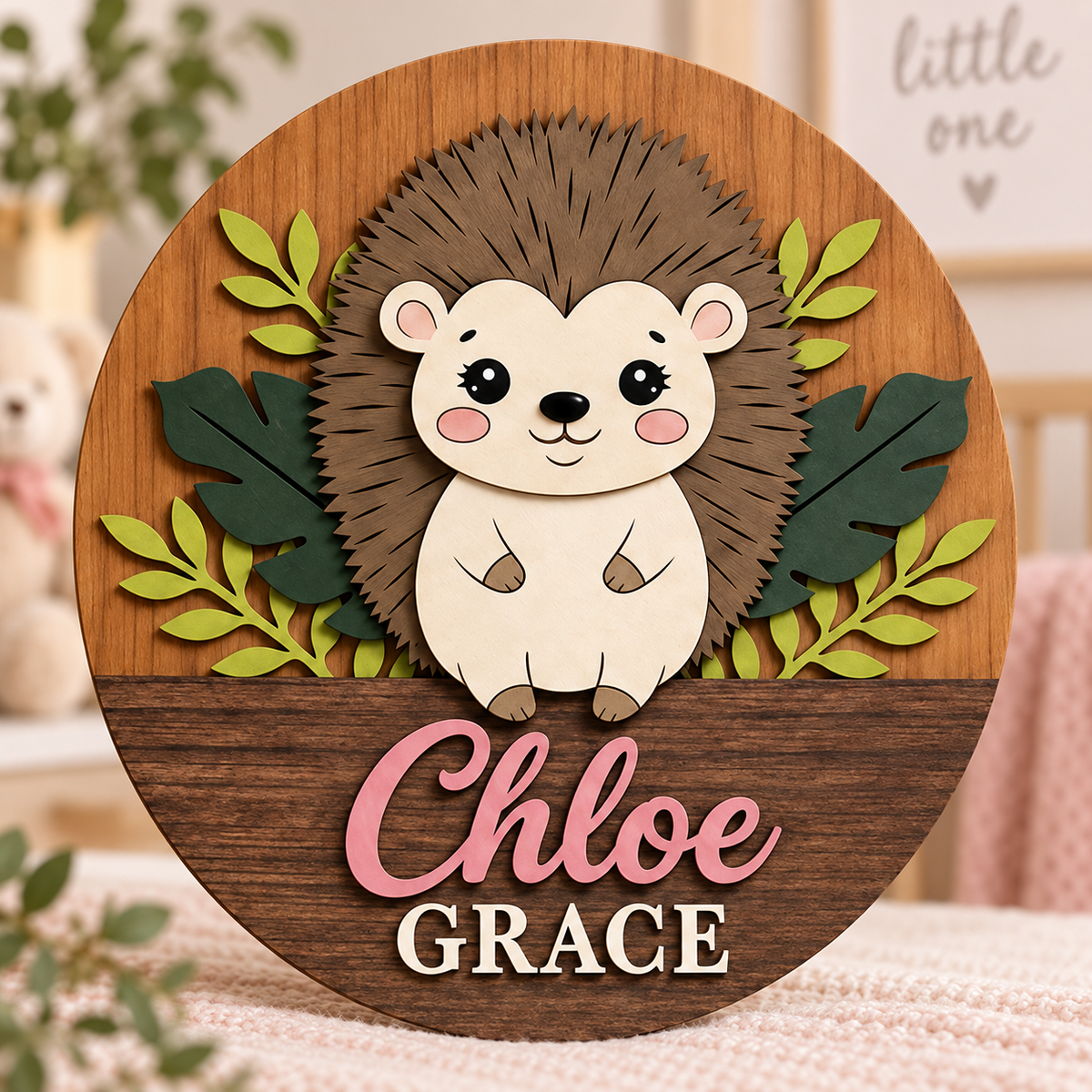 Personalised Wooden Hedgehog Name Sign Kids Nursery Bedroom Wall Decor
