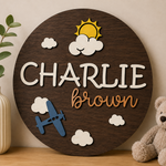 Personalised Aeroplane Name Sign Kids Nursery Bedroom Wall Decor