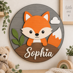 Personalised Wooden Fox Name Sign Kids Nursery Bedroom Wall Decor