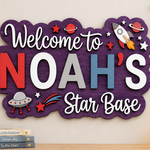 Personalised Space Name Sign Kids Nursery Bedroom Wall Decor Star Base