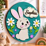 Personalised Wooden Bunny Name Sign Kids Nursery Bedroom Wall Decor